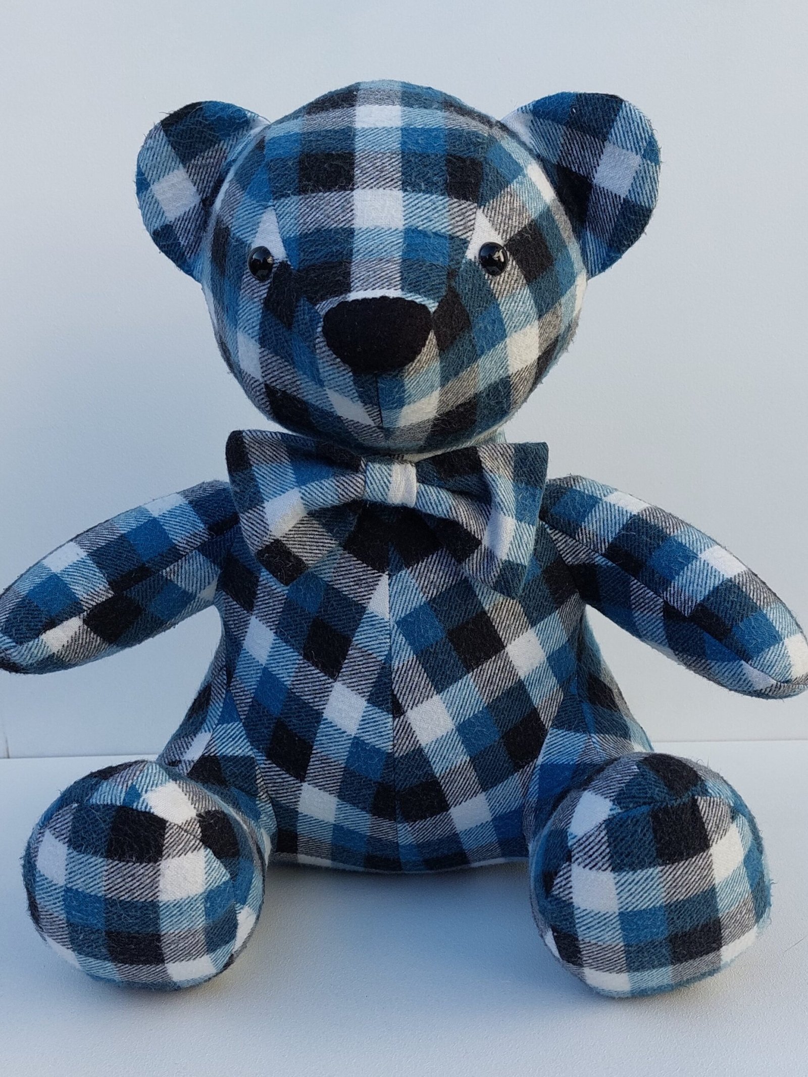 Soft fabric Memory bear made from a flannel shirt as a memorial to a Husband